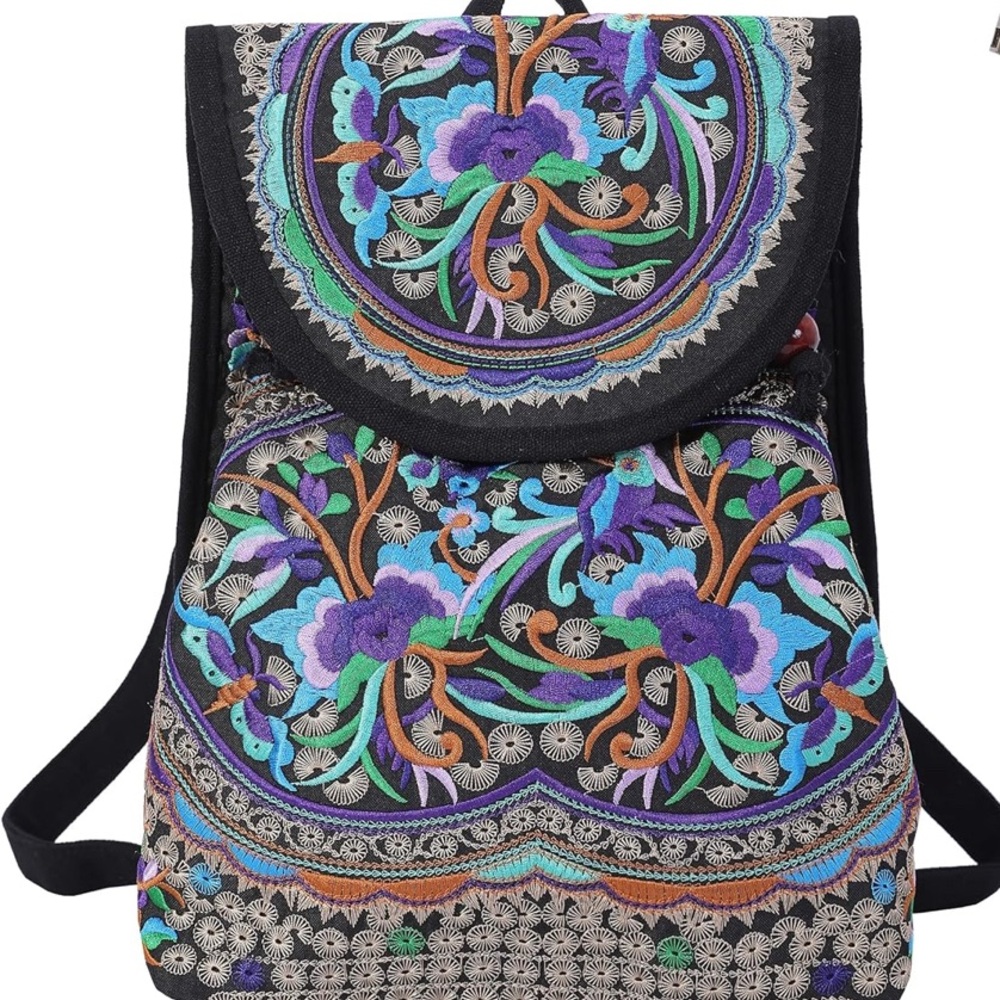 Embroidered Floral Boho Backpack/Purse- Multicolor